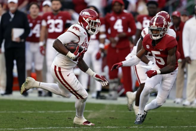 Treylon Burks was banged up in Arkansas' loss at Alabama on Saturday.