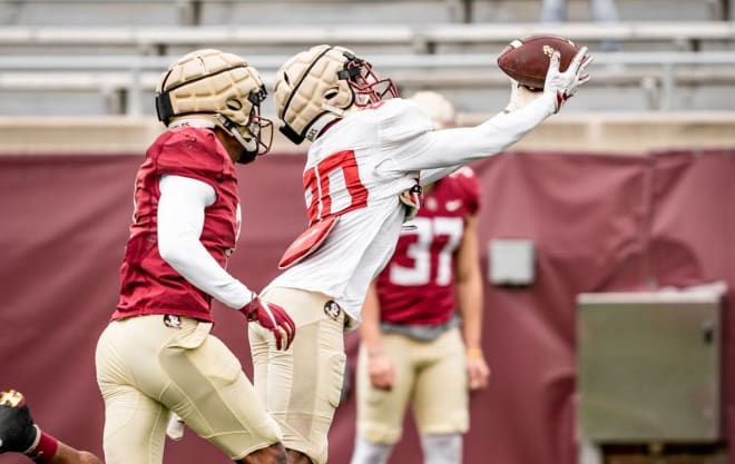 Junior receiver Ontaria Wilson stretches out to haul in a pass earlier this spring.