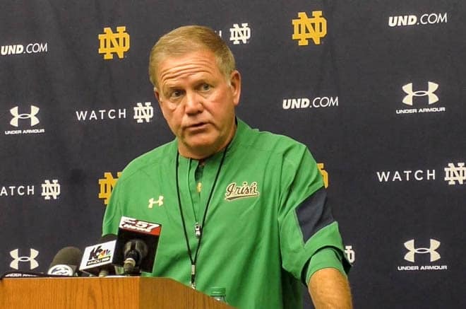 Notre Dame football head coach Brian Kelly at a press conference