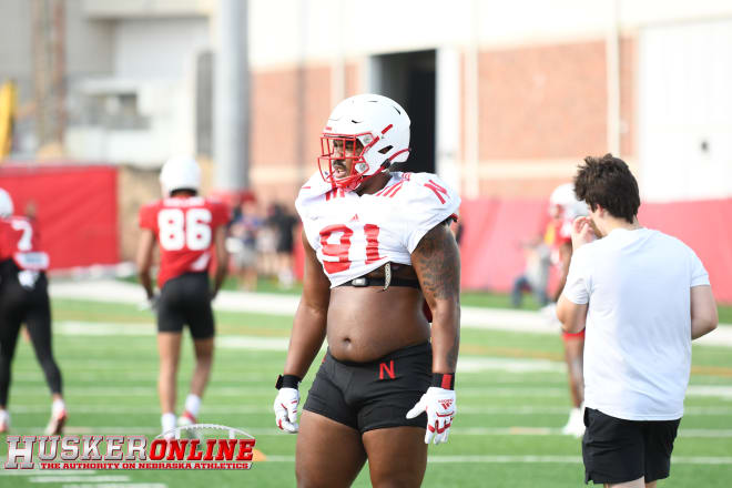 Nebraska nose guard Jordon Riley at open practice on August 4