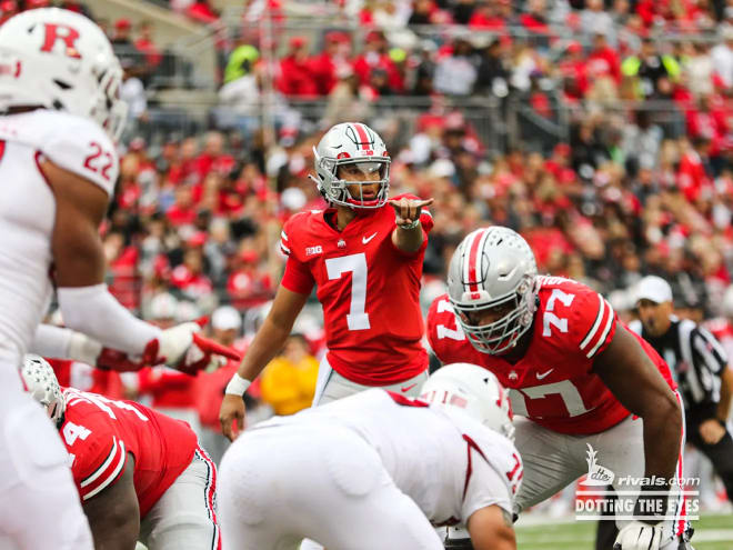 C.J. Stroud threw for two touchdowns and one interception against Rutgers. (Birm/DTE)