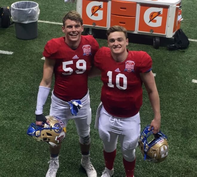 Joe McGrath (No. 59) and his Alamo Heights teammate Will Chaney pose for a photo Saturday at the San Antonio All Star Game. 