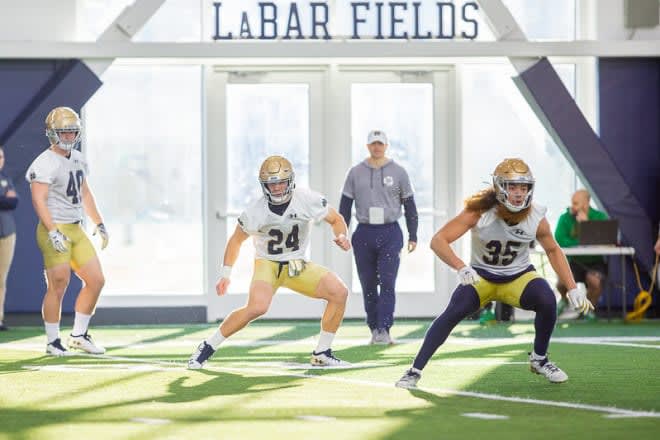 Notre Dame Fighting Irish football junior linebackers Jack Kiser and Maris Liufau