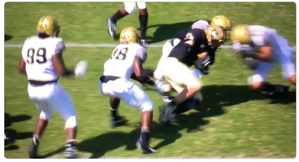 This is the play where Elijah Sindelar apparently suffered a concussion vs. Vanderbilt on September 7. He hasn't played since.