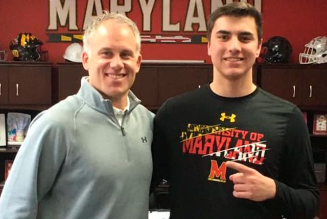 Terps commit Andrew Park (right) with Maryland head coach DJ Durkin (left). 
