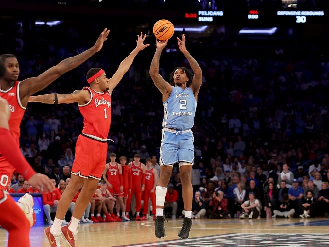 UNC guard Caleb Love scored 20 or more points in 11 games this season, incluidng versus Ohio State.