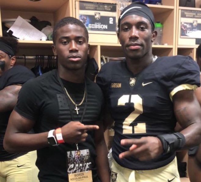 2019 Army commit Bo Nicholas-Paul with Army starting safety James Gibson after Saturday's win over Hawaii