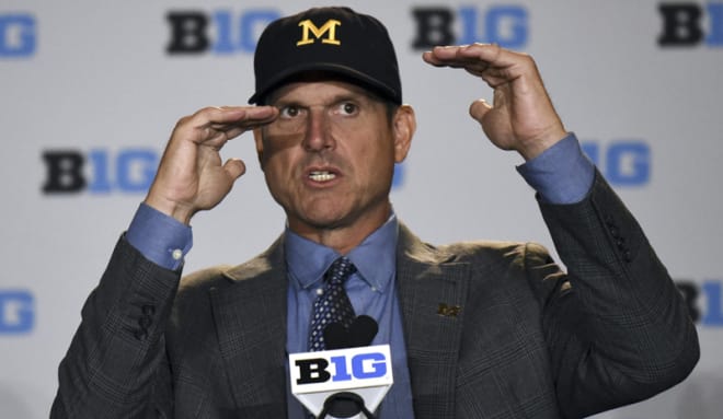 Michigan head coach Jim Harbaugh is looking for his first Big Ten Championship. 