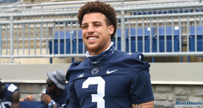 Penn State Nittany Lions football receiver Parker Washington at media day.