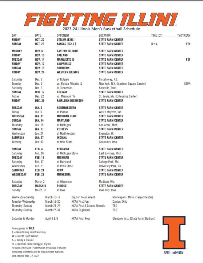 Full Illinois 202324 Basketball Schedule Released OrangeandBlueNews