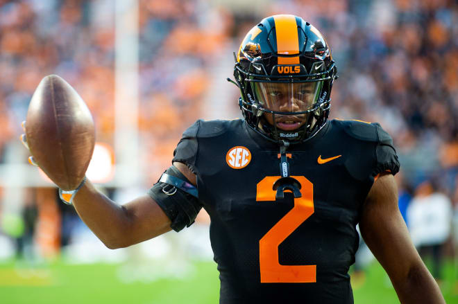 Tennessee running back Jabari Small (2) before Tennessee's game against Kentucky at Neyland Stadium in Knoxville, Tenn., on Saturday, Oct. 29, 2022. 