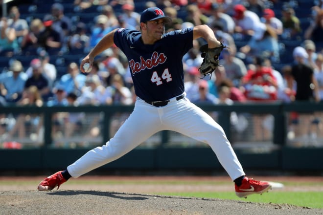 Dylan DeLucia works Thursday against Arkansas. 