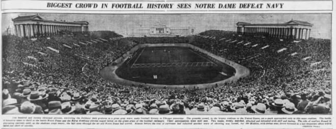 Notre Dame Fighting Irish football vs. Navy at Chicago’s Soldier Field in 1928