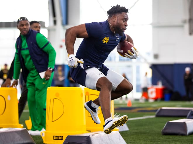 Former Notre Dame running back Audric Estimé improved his 40-yard dash on Pro Day.