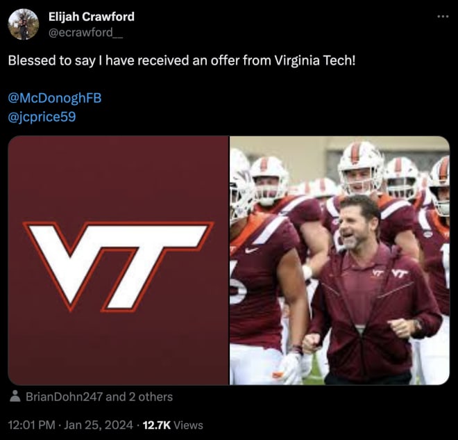 New Virginia Tech football offer: Elijah Crawford - HokieHaven ...