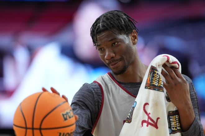 Alabama Crimson Tide forward Mohamed Wague (11) during practice before the 2024 Final Four of the NCAA Tournament at State Farm Stadium. Photo | Bob Donnan-USA TODAY Sports