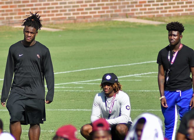 FSU targets RB keyvone Lee (left) and Caziah Holmes (center) watch SNL action.