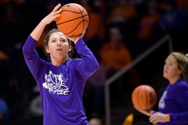 Edie Darby sported a 'We Back Pat' shirt during warmups before Thursday's game.