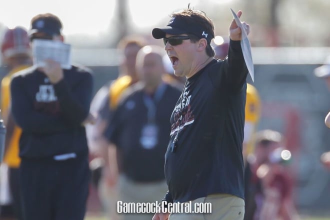 Will Muschamp barks instructions at Tuesday's practice