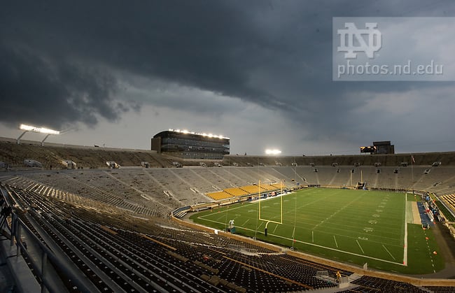 Lightning threats and storms forced the evacuation of Notre Dame Stadium twice in the 2011 opener versus South Florida.