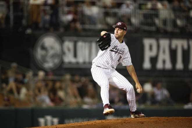 Ryan Prager gets the ball for the Aggies Monday night. (Texas A&M Athletics)