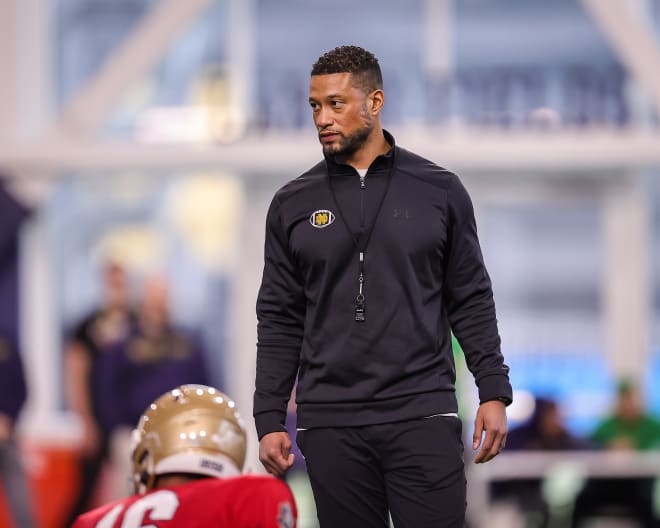 Coach Marcus Freeman and the Irish resume spring practice Wednesday with the final seven, including the Blue-Gold Game, compressed into an 11-day span.