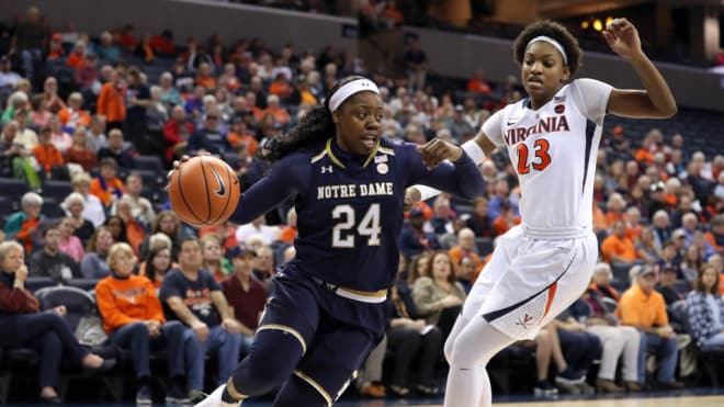 Arike Ogunbowale surpassed the 20-point mark for the 17th time this season with 27 in the win at Virginia.
