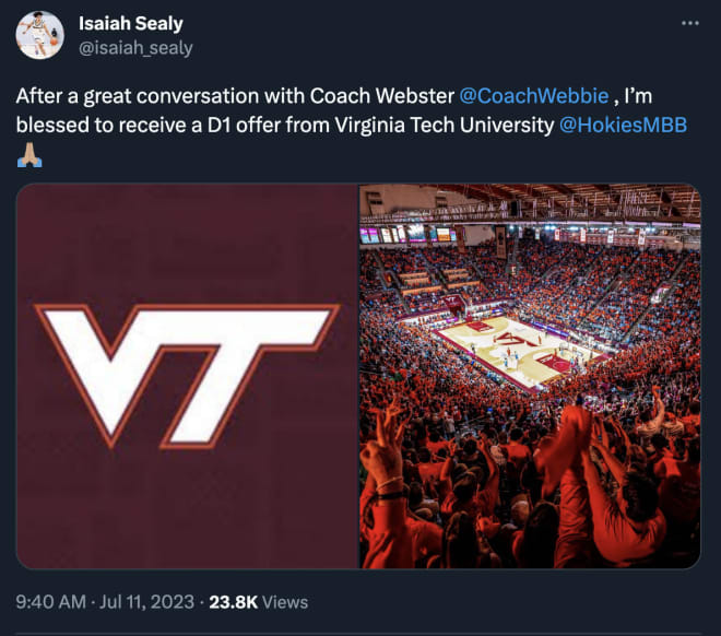 New Virginia Tech basketball offer Isaiah Sealy HokieHaven Virginia