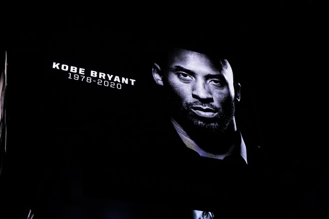 Kobe Bryant is remembered prior to an NBA game Sunday. Bryant died earlier Sunday. He was 41.