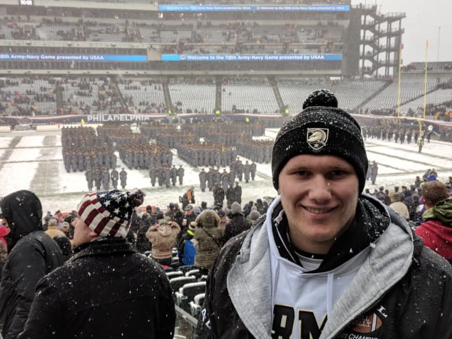 2018 DE and Army Ryan Matz was on hand, as he takes in the Cadets march on