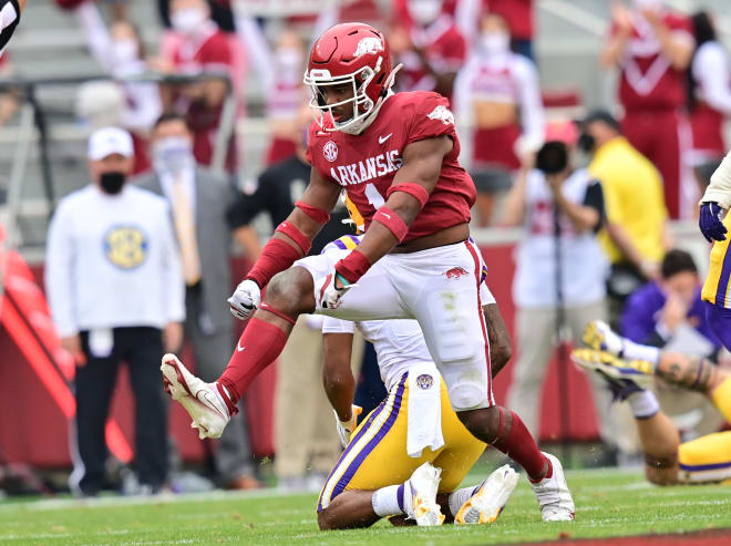 Jalen Catalon will miss the first half of Arkansas' game at Missouri because of a targeting foul called on him against LSU.