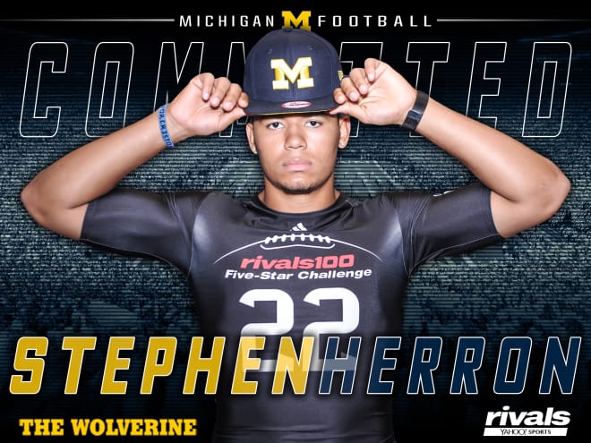 Four-star defensive end Stephen Herron becomes commitment No. 3 for Michigan in 2019.