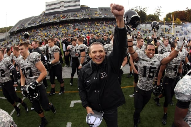 Head coach Jeff Monken and Army face Notre Dame on Saturday in San Antonio. The Black Knights are 5-4 this year but just 2-4 in their last six games.