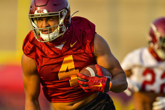 Redshirt freshman receiver Bru McCoy is a prime breakout candidate for the Trojans this year.
