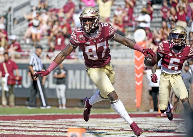 Florida State tight end Camren McDonald celebrates a touchdown Saturday against UMass.