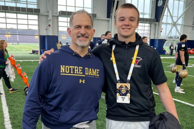 Notre Dame 2026 offensive tackle prospect Dylan Biehl plans to visit the Irish on Saturday. He said the coaching and recruiting staff made a really good first impression on his last trip to campus.