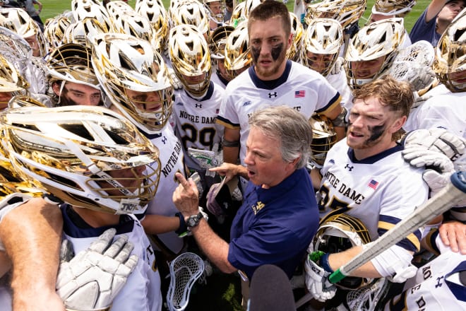 Coach Kevin Corrigan looks to lead Notre Dame to back-to-back national men's lacrosse titles when the Irish take on Maryland on Monday.