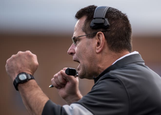 James Madison coach Curt Cignetti yells from the sideline during the Dukes' win over Villanova last year in Harrisonburg. 