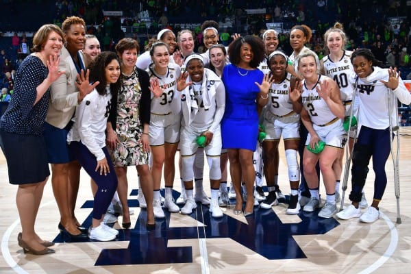 Notre Dame players and coaches celebrate their fifth straight regular season ACC title, and seventh consecutive league title overall.