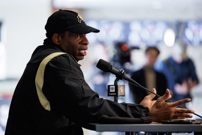 Colorado coach Deion Sanders at his National Signing Day press conference