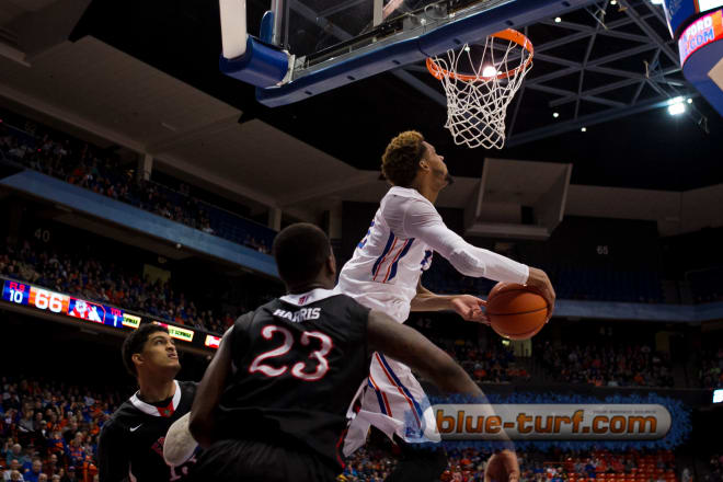 Boise State's James Webb III goes up for a basket late in the second half.
