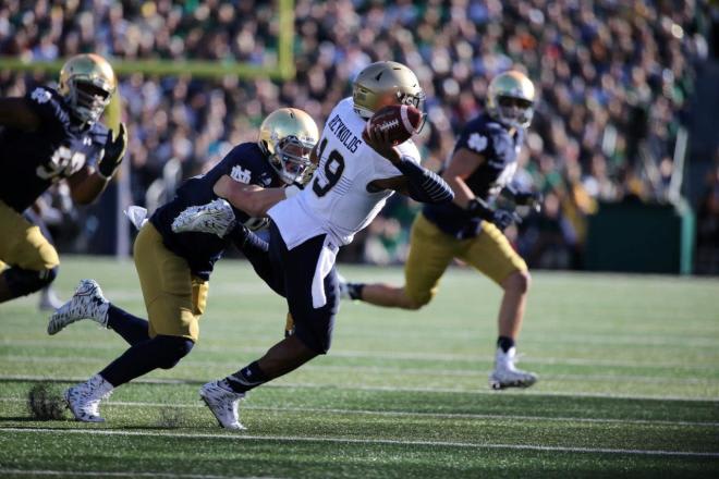 Junior Andrew Trumbetti will line up at weak side end to try to aid Notre Dame's pass rush.