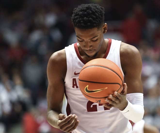 Alabama forward Brandon Miller (24) prepares to take a free throw against Georgia at Coleman Coliseum. Photo | Gary Cosby Jr.-USA TODAY Sports