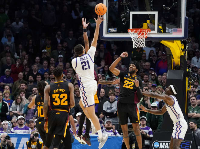 TCU forward JaKobe Coles scores the winning basket in a 72-70 win  (AP Photo/David Zalubowski)