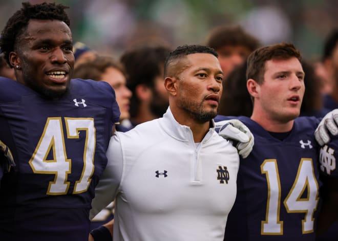 Notre Dame head coach Marcus Freeman's Irish on Saturday scored more than 40 points for the school-record fifth game in a row, dating back to last season.
