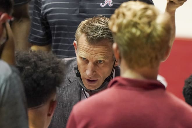 Alabama Crimson Tide head coach Nate Oats during a timeout against Auburn Tigers during the second half at Coleman Coliseum. Photo | Imagn