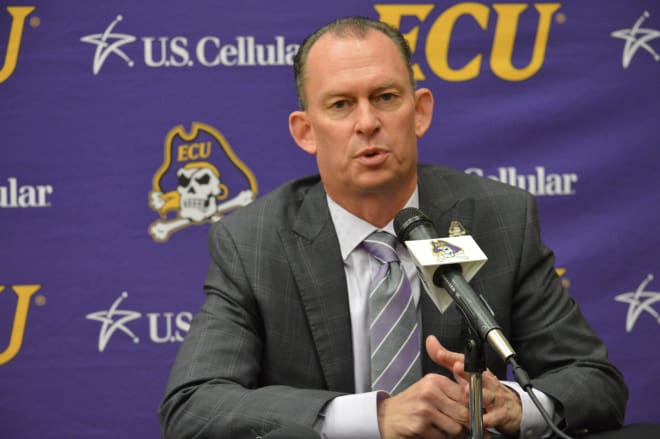 ECU head basketball coach Joe Dooley answered questions from the press on Thursday on media day.