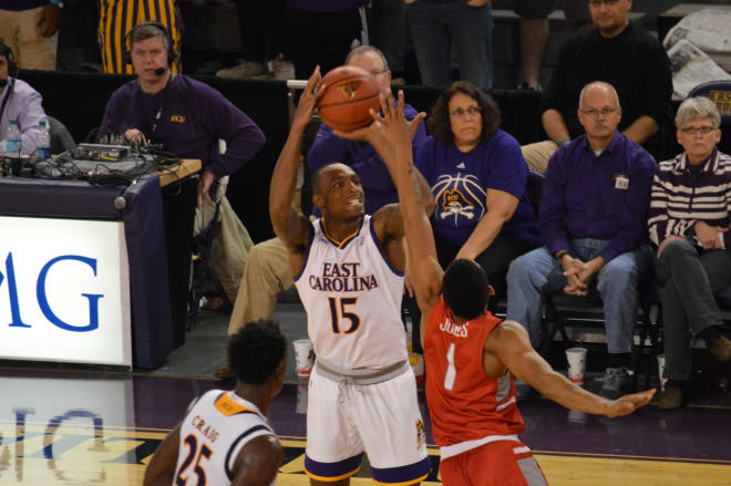 Kentrell Barkley tossed in 13 points in ECU's 73-66 loss to Radford Wednesday night in Minges Coliseum.