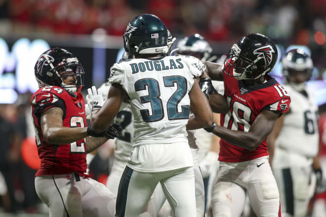 Douglas recorded two tackles in a loss to the Atlanta Falcons.