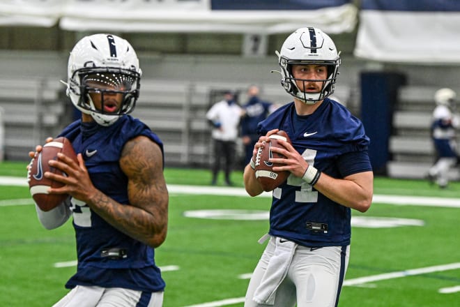 Penn State Nittany Lion quarterbacks Sean Clifford and Taquan Roberson.